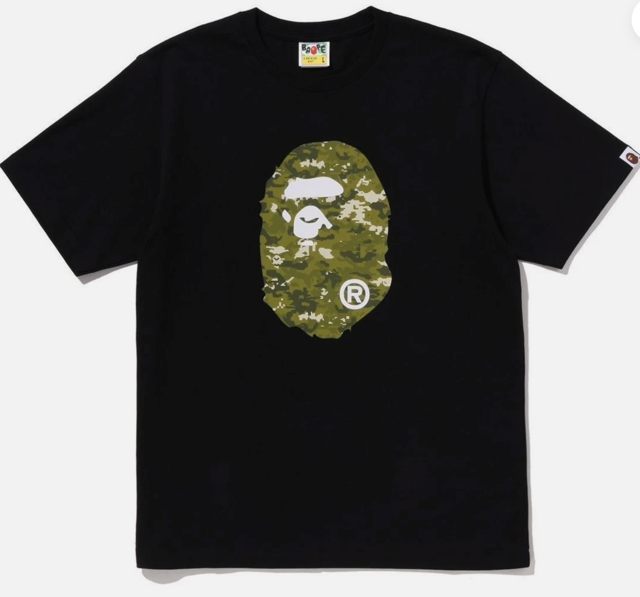 A BATHING APE Men's MULTI PIXEL CAMO APE HEAD TEE- BLK