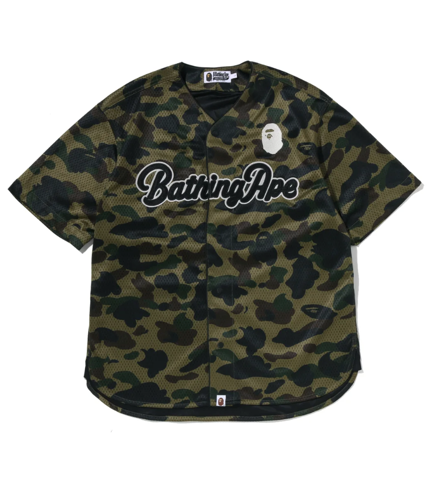 A BATHING APE® 1st Camo Baseball Shirt Green