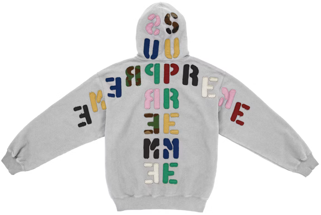 Supreme Mirrored Applique Hooded Sweatshirt Heather Grey
