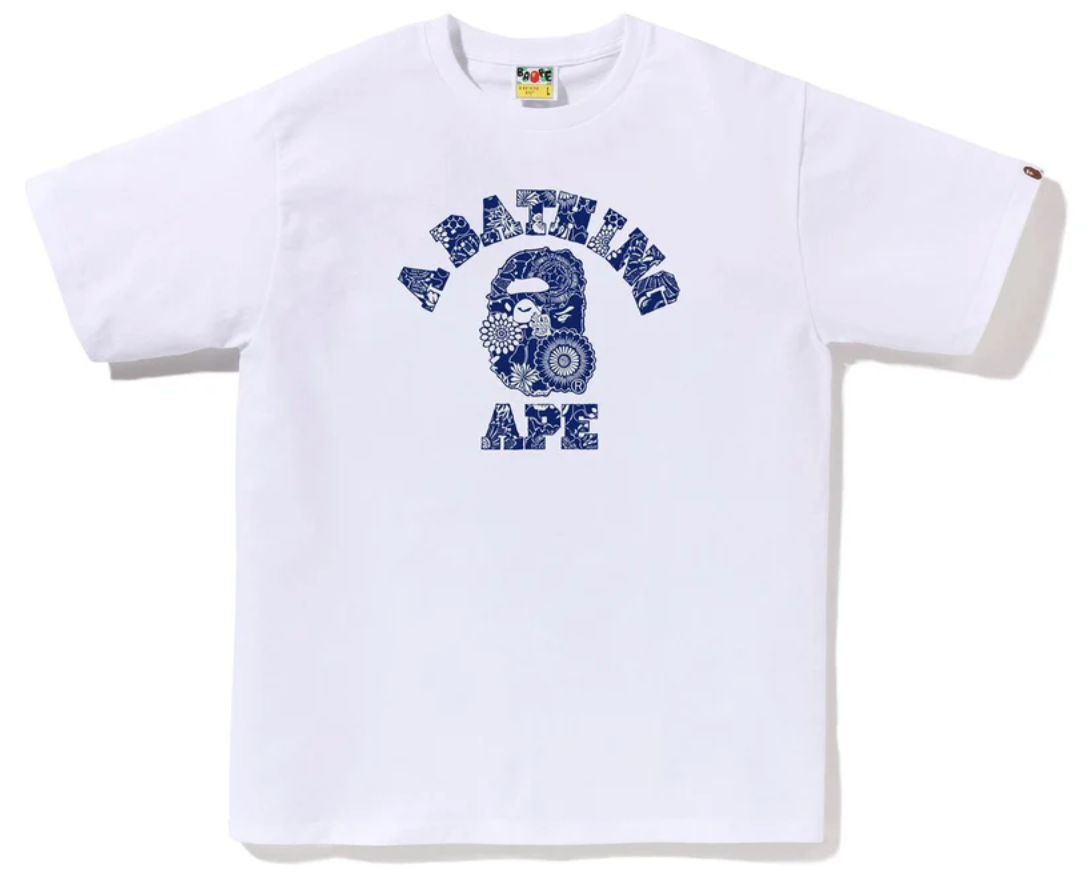 BAPE Japanese Indigo Art Camo College Tee White/Navy