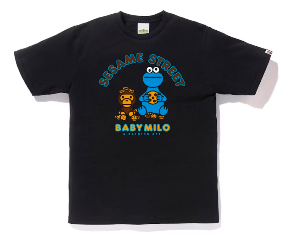 BAPE x Sesame Street Milo & Cookie Monster Tee Black
