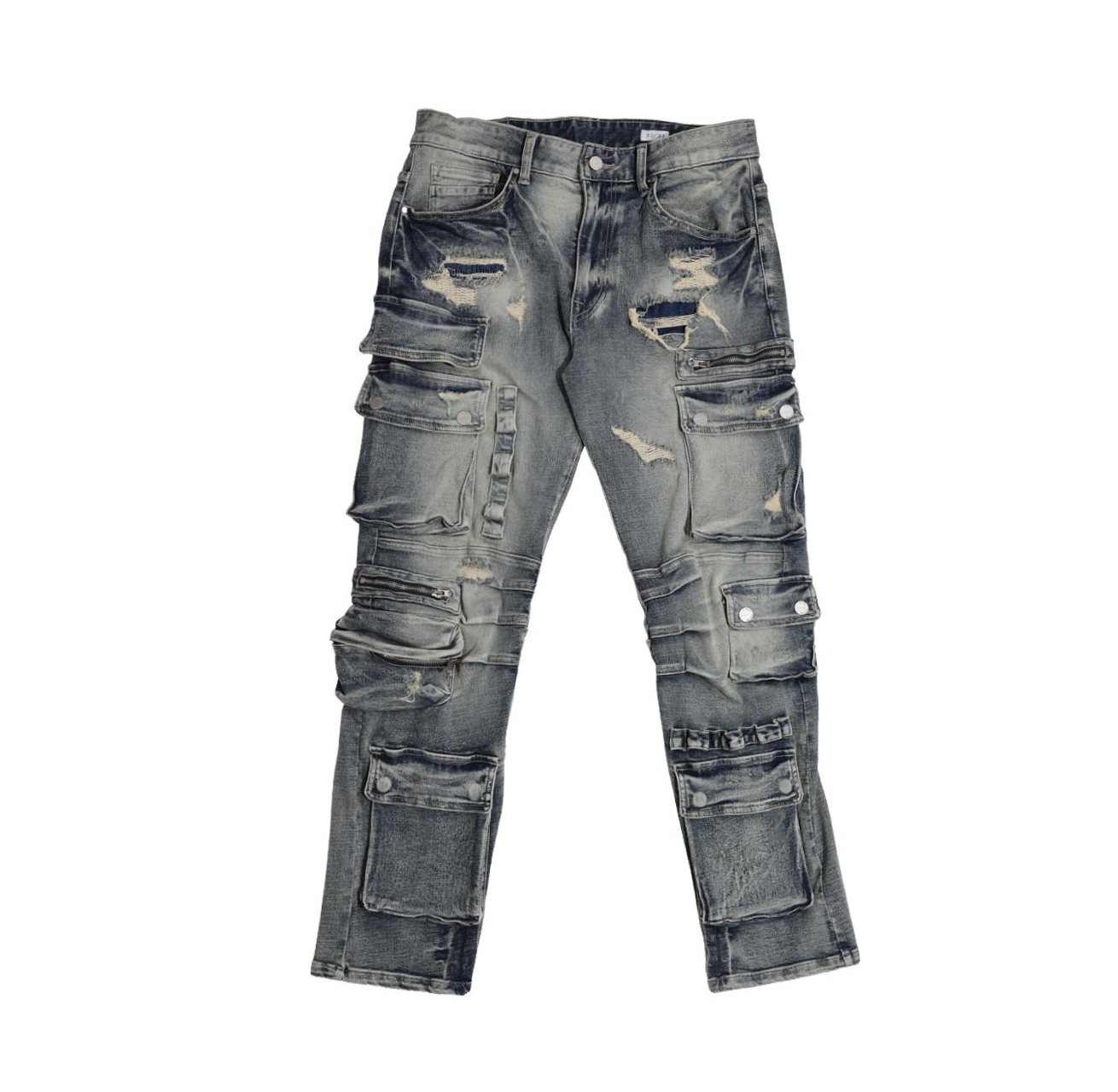 UTILITY CARGO MULTI DENIM PANTS- MEDIUM STONE TINT