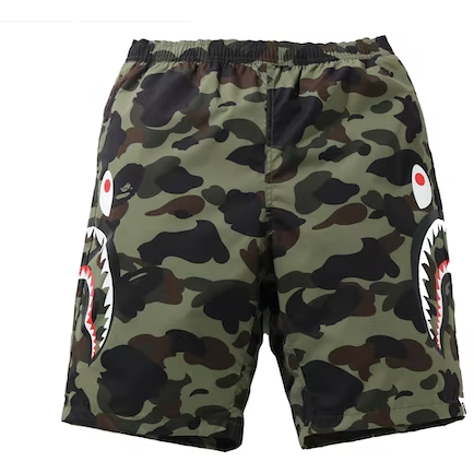 BAPE 1st Camo Side Shark Beach Shorts Green