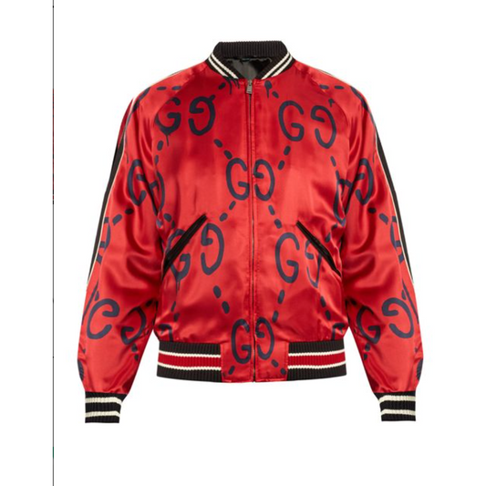 Gucci Men's Red Ghost-print Satin Duchesse Bomber Jacket