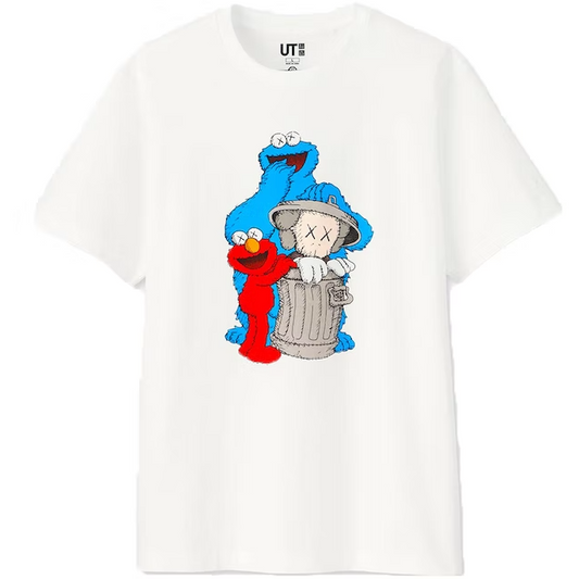 KAWS x Uniqlo x Sesame Street Companion Trash Can Tee White