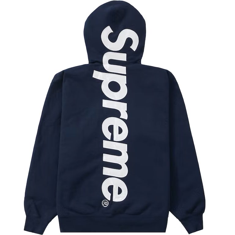 Supreme Satin Appliqué Hooded Sweatshirt Navy
