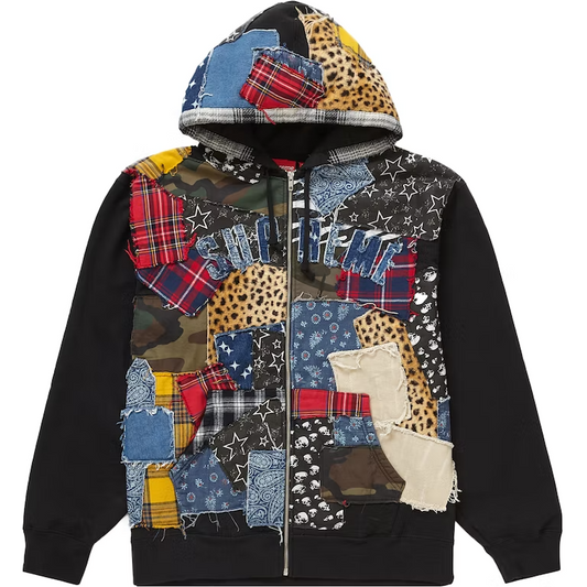 Supreme Patchwork Zip Up Hooded Sweatshirt Black