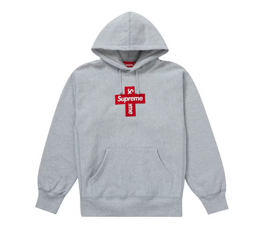 Supreme Cross Box Logo Hooded Sweatshirt Heather Grey