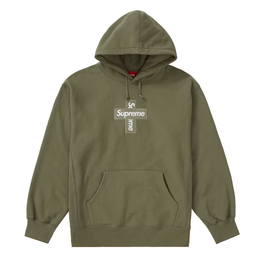 Supreme Cross Box Logo Hooded Sweatshirt Light Olive