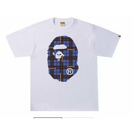 BAPE Logo Check Big Ape Head Tee White/Blue - Dousedshop