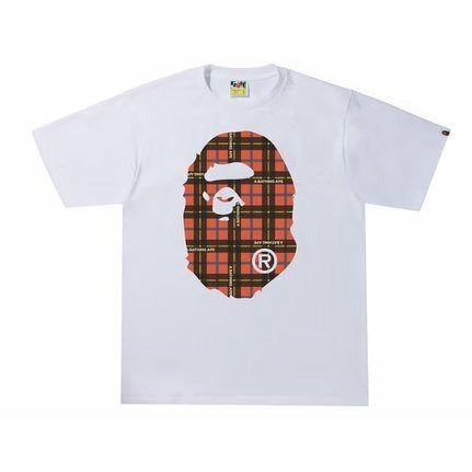 BAPE Logo Check Big Ape Head Tee White/Red - Dousedshop