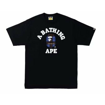 BAPE Logo Check College Tee Black/Blue - Dousedshop