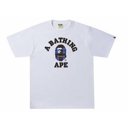 BAPE Logo Check College Tee White/Blue - Dousedshop