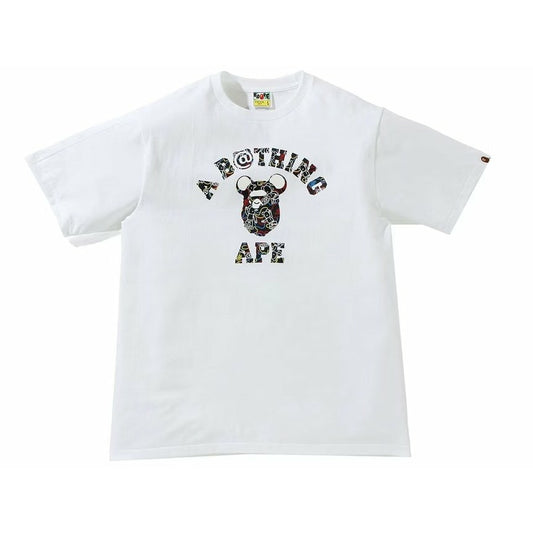 BAPE x Medicom Toy Bearbrick Camo Bear College Tee White - Dousedshop