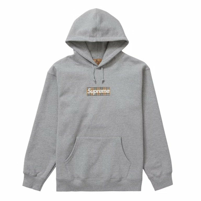 Supreme Burberry Box Logo Hooded Sweatshirt Heather Grey - Dousedshop