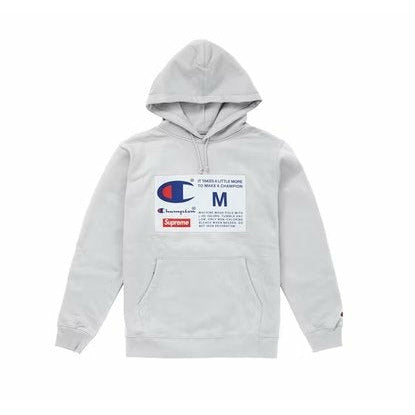 Supreme Champion Label Hooded Sweatshirt Ash Grey - Dousedshop